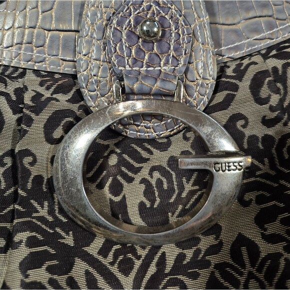 RARE- Vintage Y2K Guess Large Tapestry Cloth Alligator Print Handbag - Picture 7 of 12